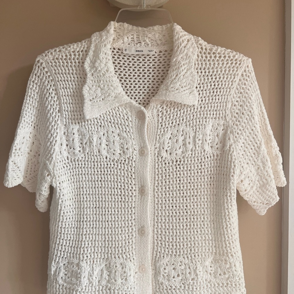 Mango White Crochet Cardigan